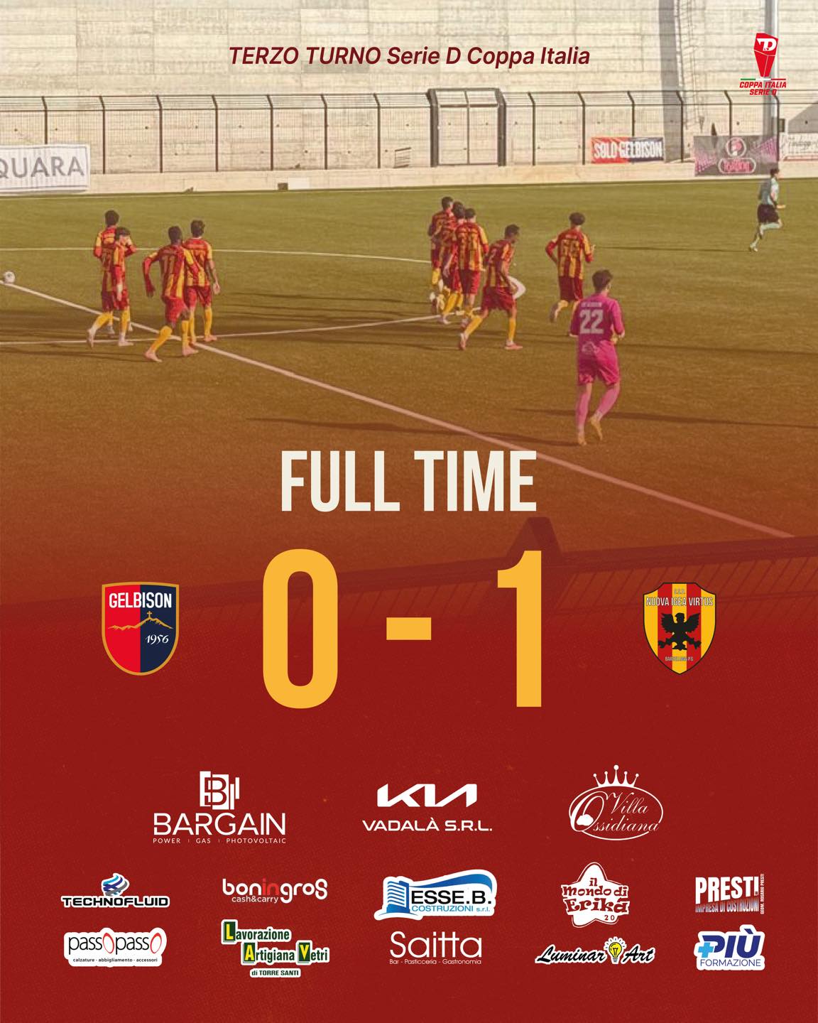 Grafica ufficiale del finale GelbisonβNuova Igea Virtus 0β1 nel terzo turno di Coppa Italia Serie D.